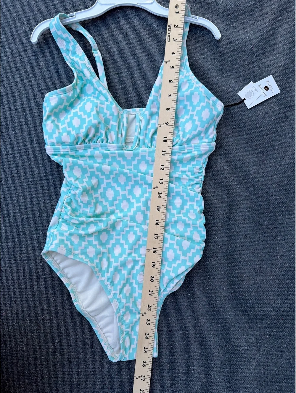 Shade & Shore Women's S 4-6 Aqua Geometric One Piece Swimsuit NWT